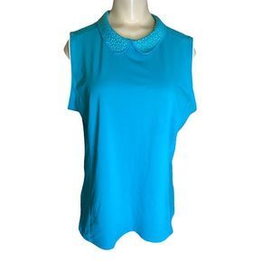 Lady Hagan Blue Golf  Sleeveless Scallop Collar Large Sport Activewear